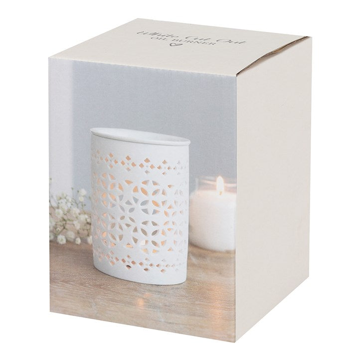 White Matte Cut Out Wax and Oil Burner