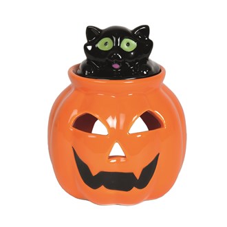 Tealight Wax Melter – Halloween Pumpkin with Black Cat 13cm