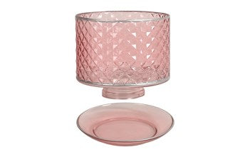 Shade and Tray Quilted Glass - Pink and Silver 16cm