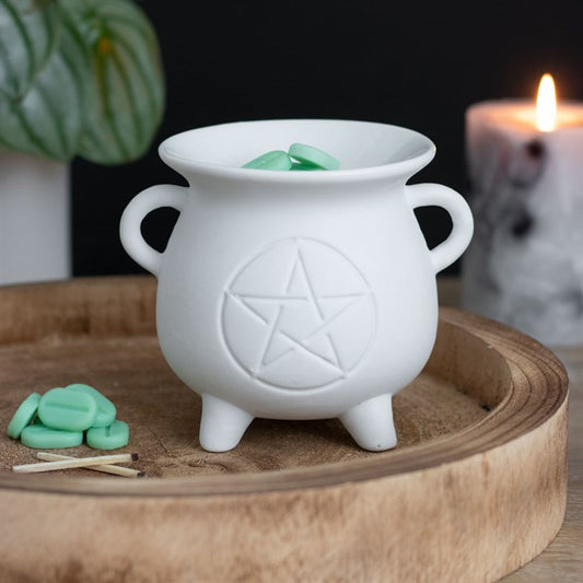 White Pentagram Cauldron Oil & Wax Melt Burner